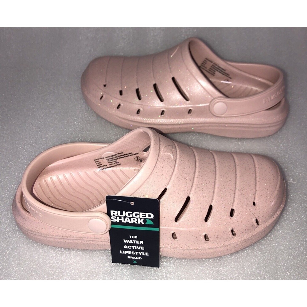 Rugged Shark Women's Comfort Eva Clog Sandals‎ Baby Pink w/ Glitter Size 7 NEW